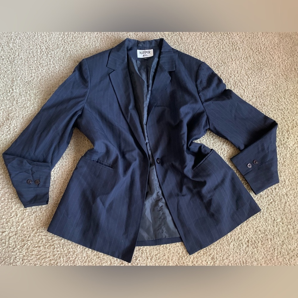 Kasper Strip Navy Blue Women Blazers Size 18